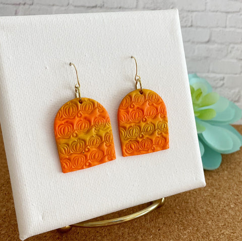 Image of Pumpkin Patch Earrings, Polymer Clay Earrings, Fall Earring, Autumn Earrings, Lightweight Statement Dangle, Orange Pumpkin Earring