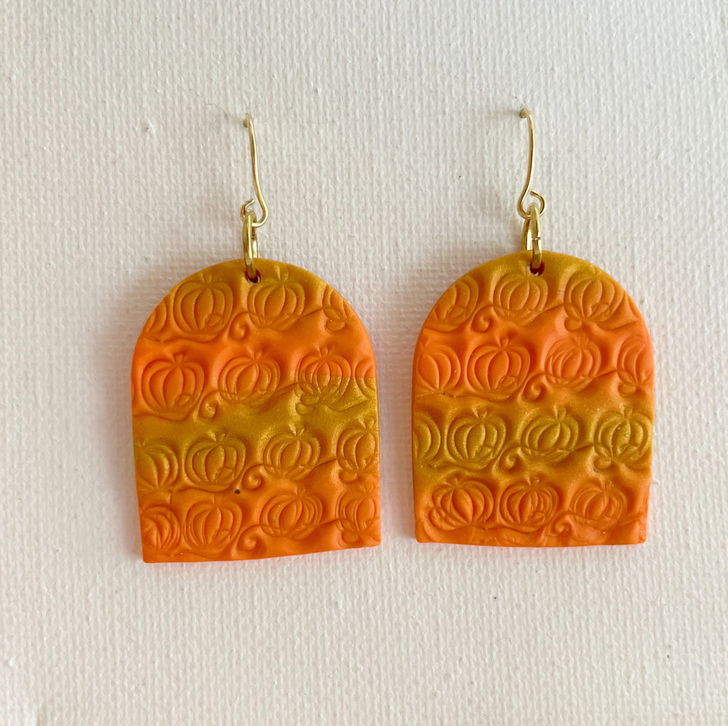 Pumpkin Patch Earrings, Polymer Clay Earrings, Fall Earring, Autumn Earrings, Lightweight Statement Dangle, Orange Pumpkin Earring