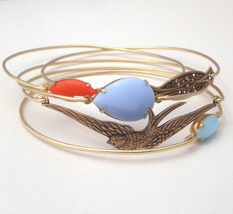 Image of Free as a Bird Stacking Bangle Bracelet Set-FrostedWillow