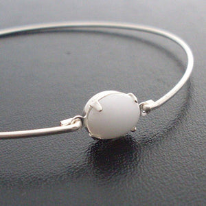 Oval White Glass Stone Bangle Bracelet-FrostedWillow