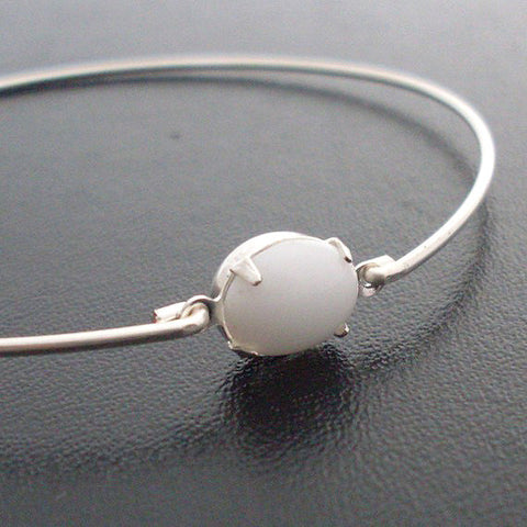 Image of Oval White Glass Stone Bangle Bracelet-FrostedWillow