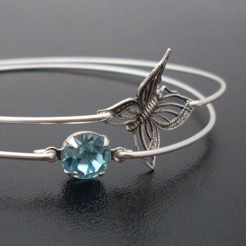 Image of Sky Blue Butterfly Bangle Bracelet Set-FrostedWillow