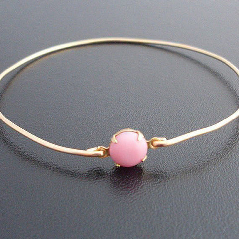 Image of Salmon Pink Glass Stone Bracelet-FrostedWillow