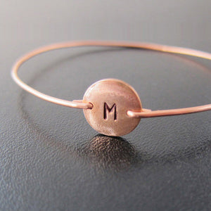 Copper Hand Stamped Initial Bracelet-FrostedWillow