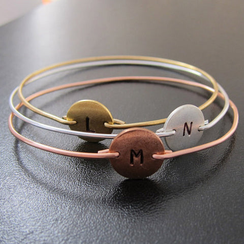 Image of Tricolor Initial Monogram Bracelet Set-FrostedWillow