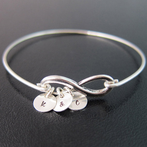 Infinity Best Friends Bracelet with 3 Initial Charms-FrostedWillow