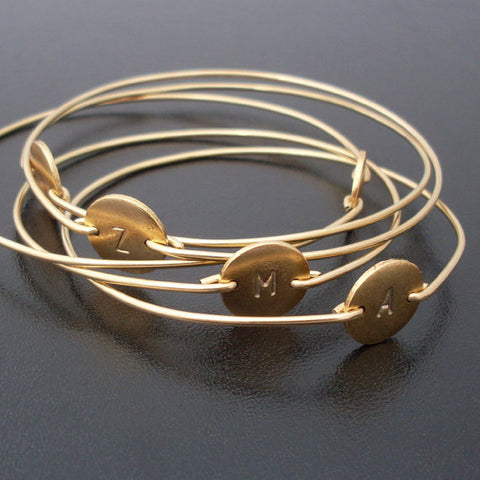 Image of Two Tone Hand Stamped Initial Bangle Bracelet-FrostedWillow