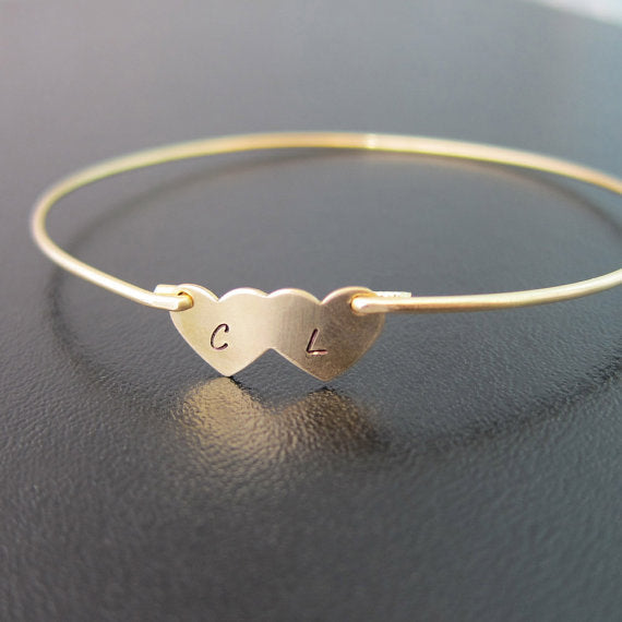 Personalized Double Heart Initial Charm Bracelet-FrostedWillow
