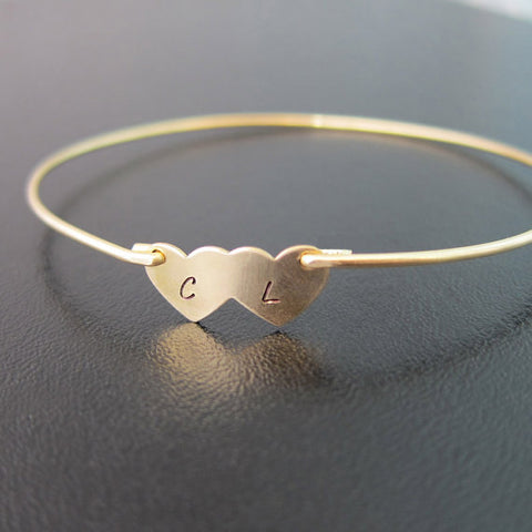 Image of Custom Stamped Interlocking Heart Initial Charm Bracelet-FrostedWillow