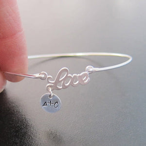 Personalized Bridal Love Bangle Bracelet with Couples Charm-FrostedWillow