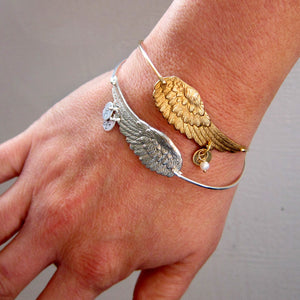 Personalized Wing Bracelet with Initial Charms and Birthstones