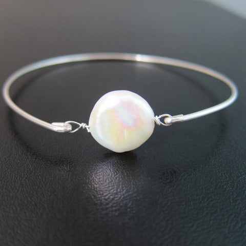 Image of White Cultured Freshwater Coin Pearl Bracelet-FrostedWillow