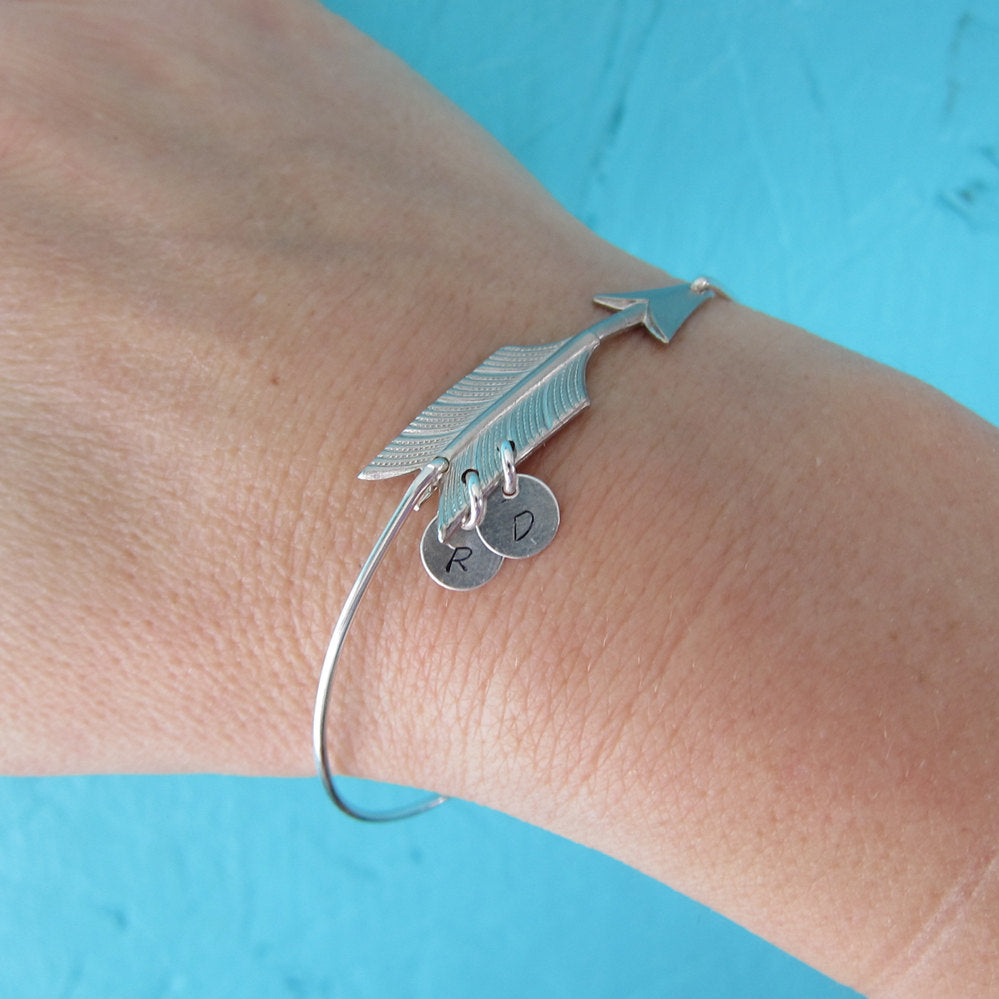 Arrow of Friendship Bracelet with 2 Initial Charms-FrostedWillow