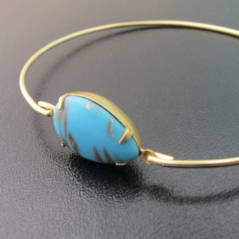 Blue Glass Stone Bracelet with Gold Veining-FrostedWillow