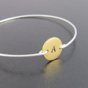 Two Tone Hand Stamped Initial Bangle Bracelet-FrostedWillow
