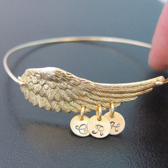 Personalized Wing Bracelet with Initial Charms-FrostedWillow