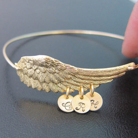 Image of Personalized Wing Bracelet with Initial Charms-FrostedWillow