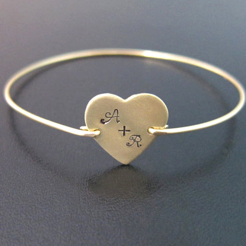 Image of Couples Initials Heart Bracelet-FrostedWillow