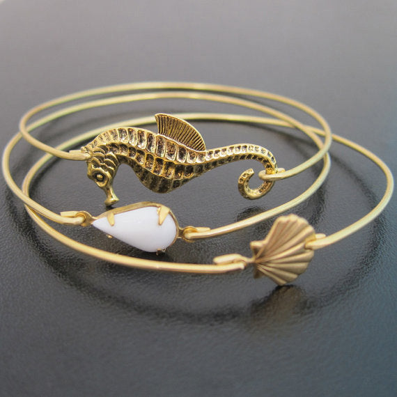 Sea Shell & Sea Horse Beach Bracelet Set-FrostedWillow