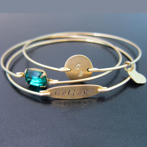 Image of Personalized Strength Initial Bracelet Set-FrostedWillow