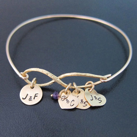 Sentimental Infinity Family Bracelet with Personalized Initial Charms-FrostedWillow