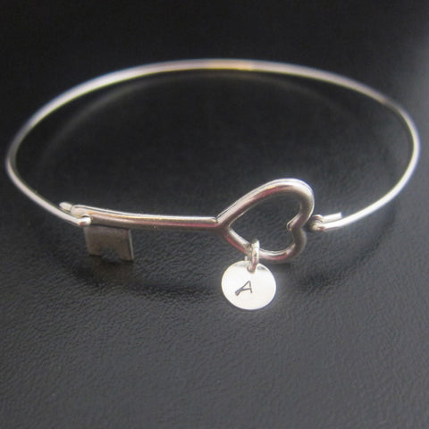 Image of Key Hand Stamped Initial Bracelet-FrostedWillow