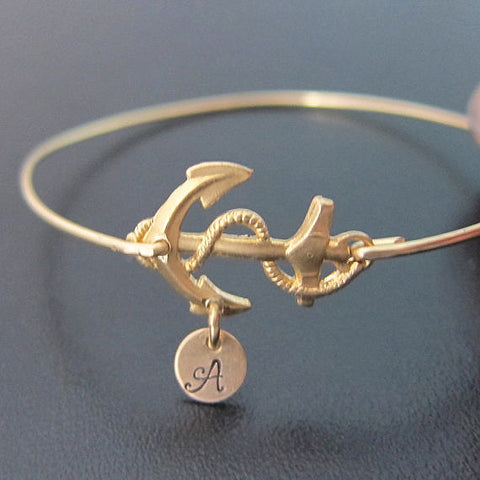 Image of Personalized Initial Hand Staped Anchor Bracelet-FrostedWillow