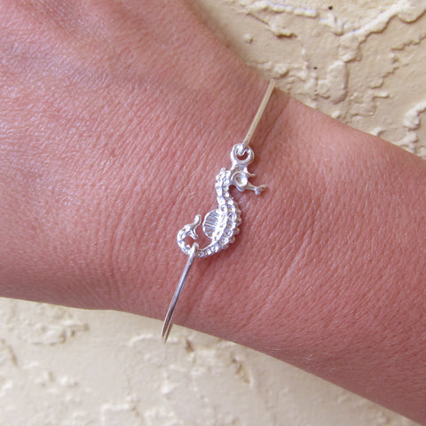 Image of Sterling Silver Seahorse Bracelet-FrostedWillow