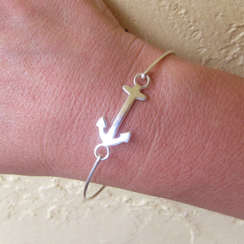 Sterling Silver Anchor Bracelet-FrostedWillow