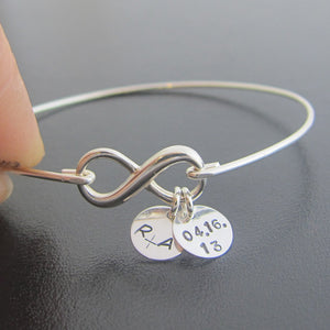Infinity Bracelet with Personalized Wedding Date and Couples Initials for Bridal Jewelry or Anniversary Gift-FrostedWillow