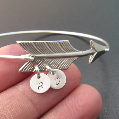 Image of Arrow of Friendship Bracelet with 2 Initial Charms-FrostedWillow