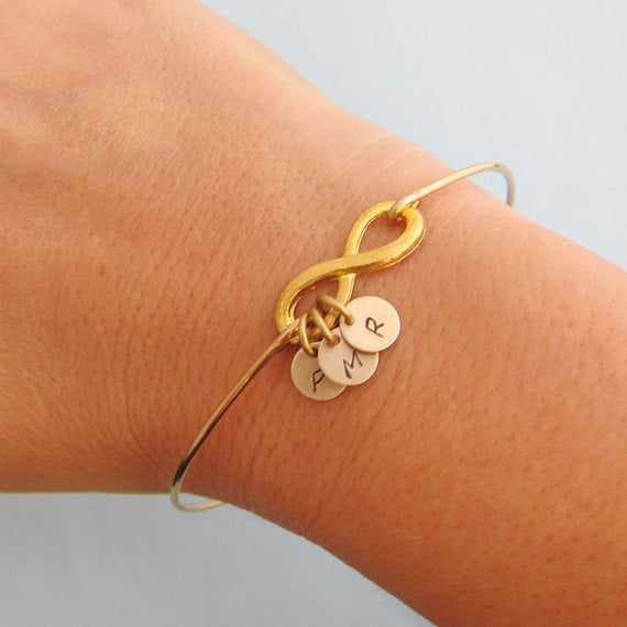 Infinity Best Friends Bracelet with 3 Initial Charms-FrostedWillow