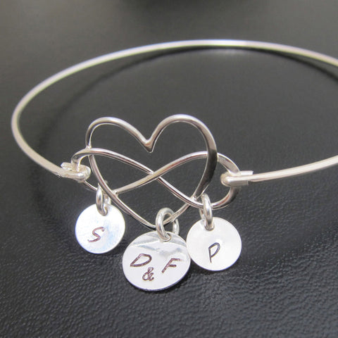 Image of Family Heart & Infinity Bracelet with Personalized Initial Charms-FrostedWillow