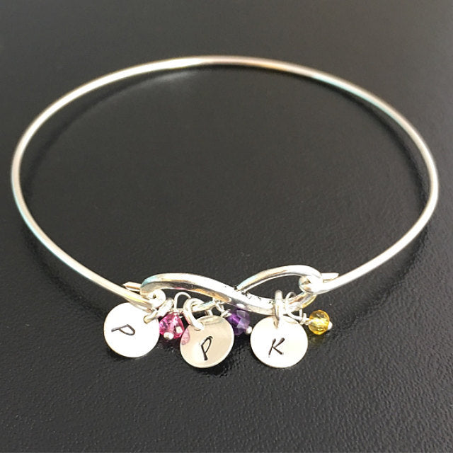 Inspirational Gift for Her, Raw Crystal, Gold B Monogram Initial Bracelet,  Tiny Birthstone Charm Bracelet, Customized Bangle, New Mom Gift