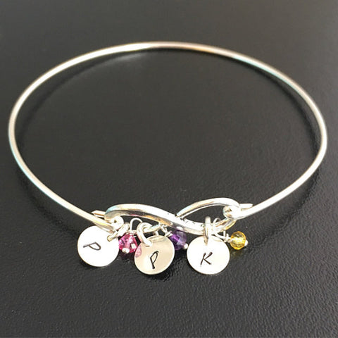Image of New Mom Personalized Birthstone & Initial Infinity Bracelet-FrostedWillow