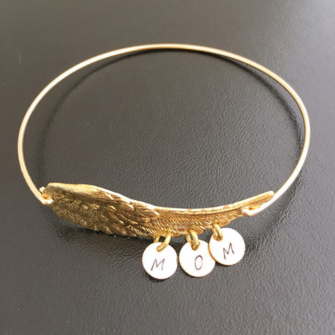 Image of Personalized Wing Bracelet with Initial Charms and Birthstones-FrostedWillow