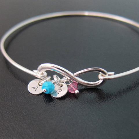 Image of Personalized Birthstone & Initial Infinity Bracelet Bridsmaids Gift Idea-FrostedWillow