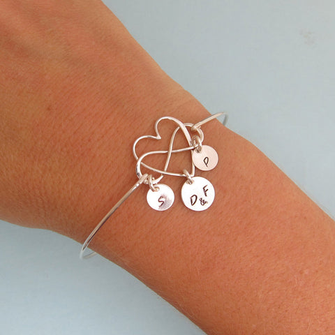 Image of Family Heart & Infinity Bracelet with Personalized Initial Charms-FrostedWillow