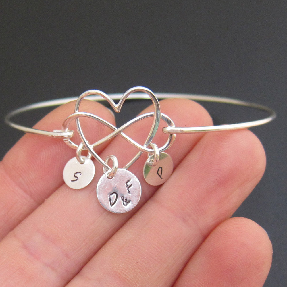 Family Heart & Infinity Bracelet with Personalized Initial Charms-FrostedWillow