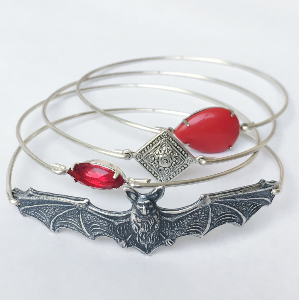 Blood Red Bat Bracelet Set-FrostedWillow