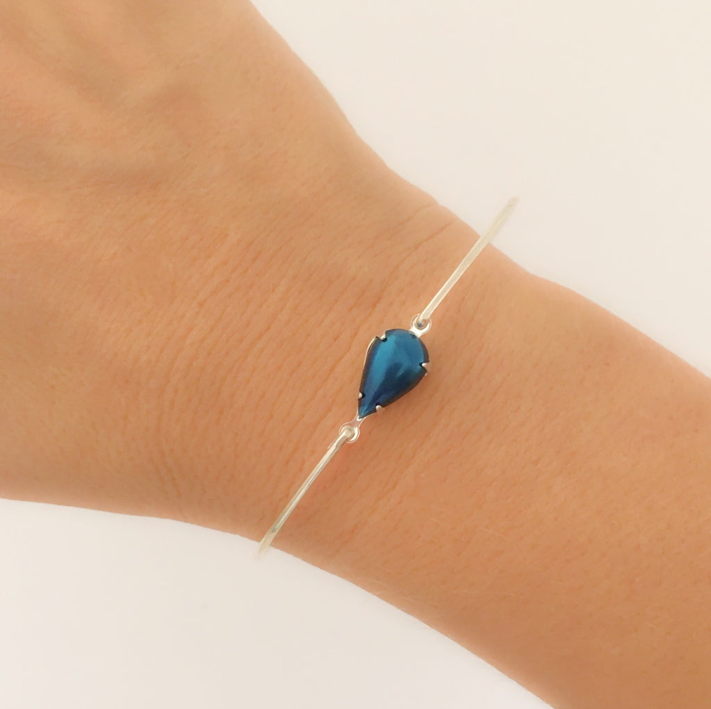 Blue Simulated Pearl Teardrop Bangle Bracelet-FrostedWillow
