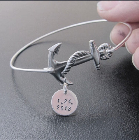 Image of Anchor Personalized Date Bracelet-FrostedWillow
