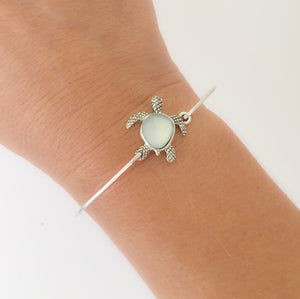 Turtle Sea Glass Bangle Bracelet