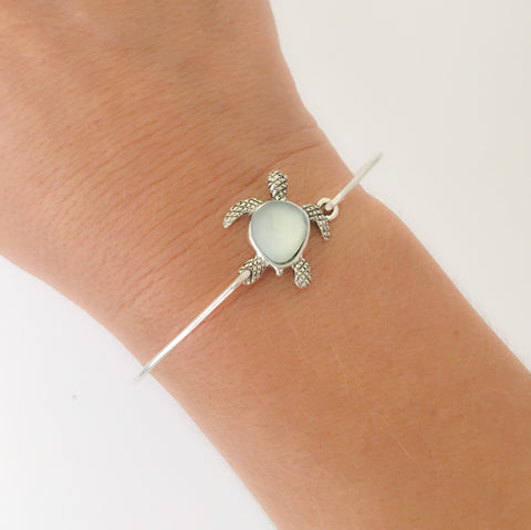 Image of Turtle Sea Glass Bangle Bracelet-FrostedWillow