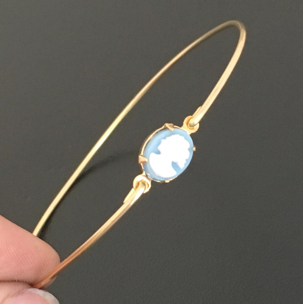 Blue Cameo Bangle Bracelet, Victorian Style-FrostedWillow