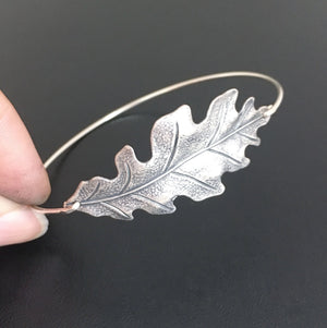 Large Oak Leaf Bangle Bracelet-FrostedWillow