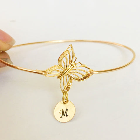 Image of Butterfly Personalized Initial Bangle Bracelet-FrostedWillow