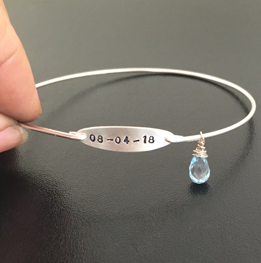 Something Blue Personalized Wedding Date Bracelet-FrostedWillow