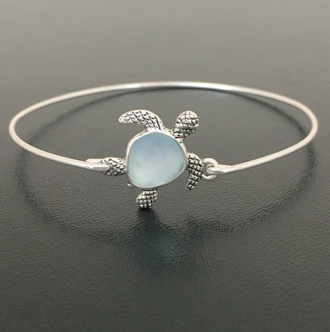 Image of Turtle Sea Glass Bangle Bracelet-FrostedWillow