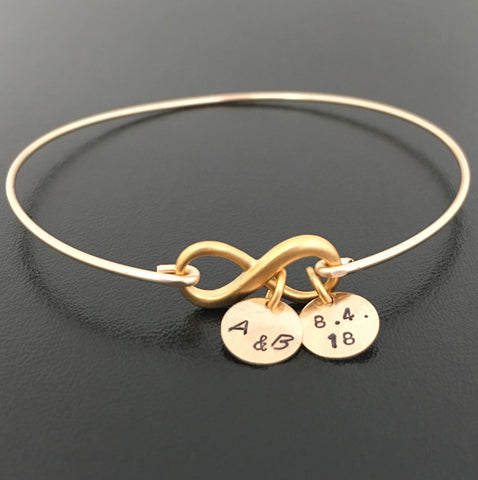 Image of Infinity Bracelet with Personalized Wedding Date and Couples Initials for Bridal Jewelry or Anniversary Gift-FrostedWillow